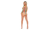 Pink Lipstick Diamond Net Bodysuit With Thigh High OS Teddies and Bodysuits